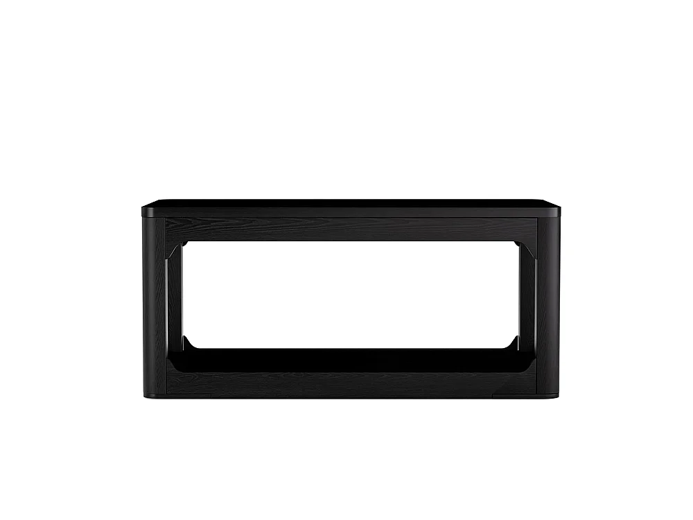 Tavolino, lungo 100 cm, dotato di due vani portaoggetti, piano dello spessore di 3 cm, nero