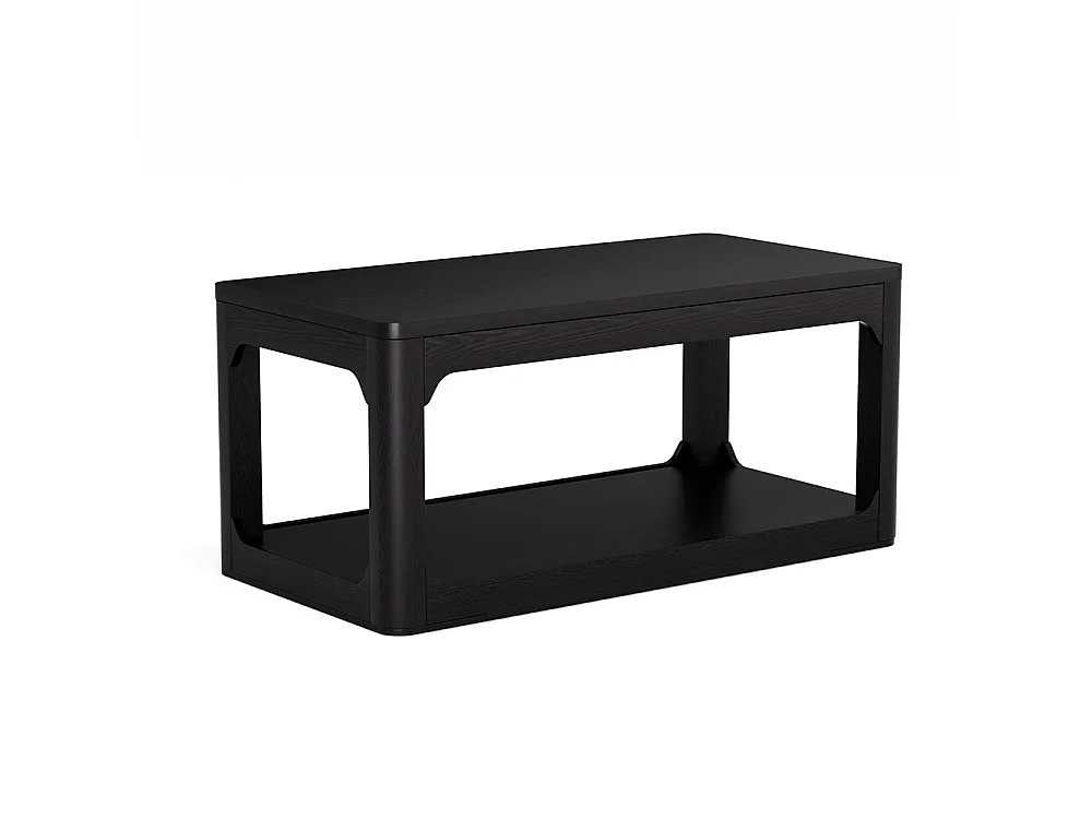 Tavolino, lungo 100 cm, dotato di due vani portaoggetti, piano dello spessore di 3 cm, nero