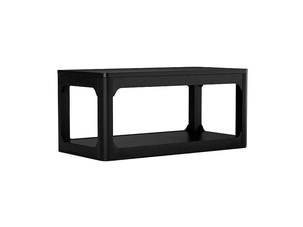 Tavolino, lungo 100 cm, dotato di due vani portaoggetti, piano dello spessore di 3 cm, nero
