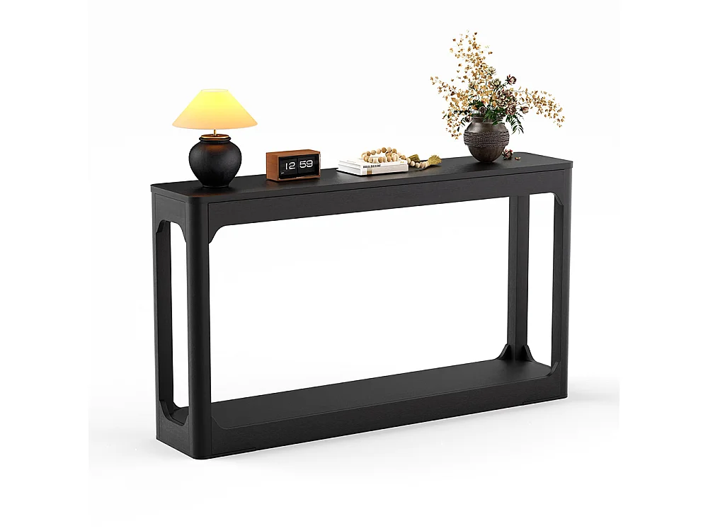 Table d'appoint avec rangement, modèle à deux niveaux, idéale à placer derrière un canapé, Noir