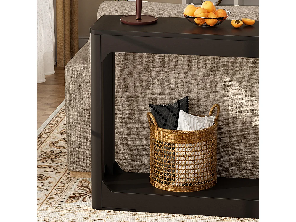 Table d'appoint avec rangement, modèle à deux niveaux, idéale à placer derrière un canapé, Noir