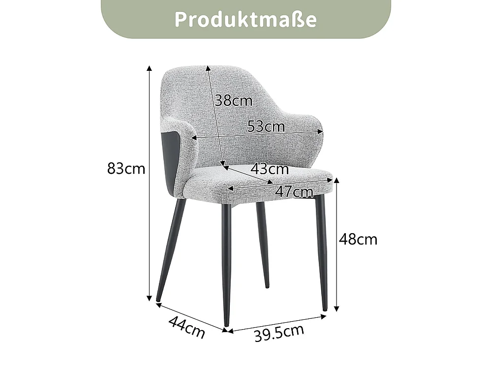 Set van twee eetkamerstoelen, met een combinatie van grijze stof en zwart PU-leer, met een rugleuning van zwart PU-leer,  grijs