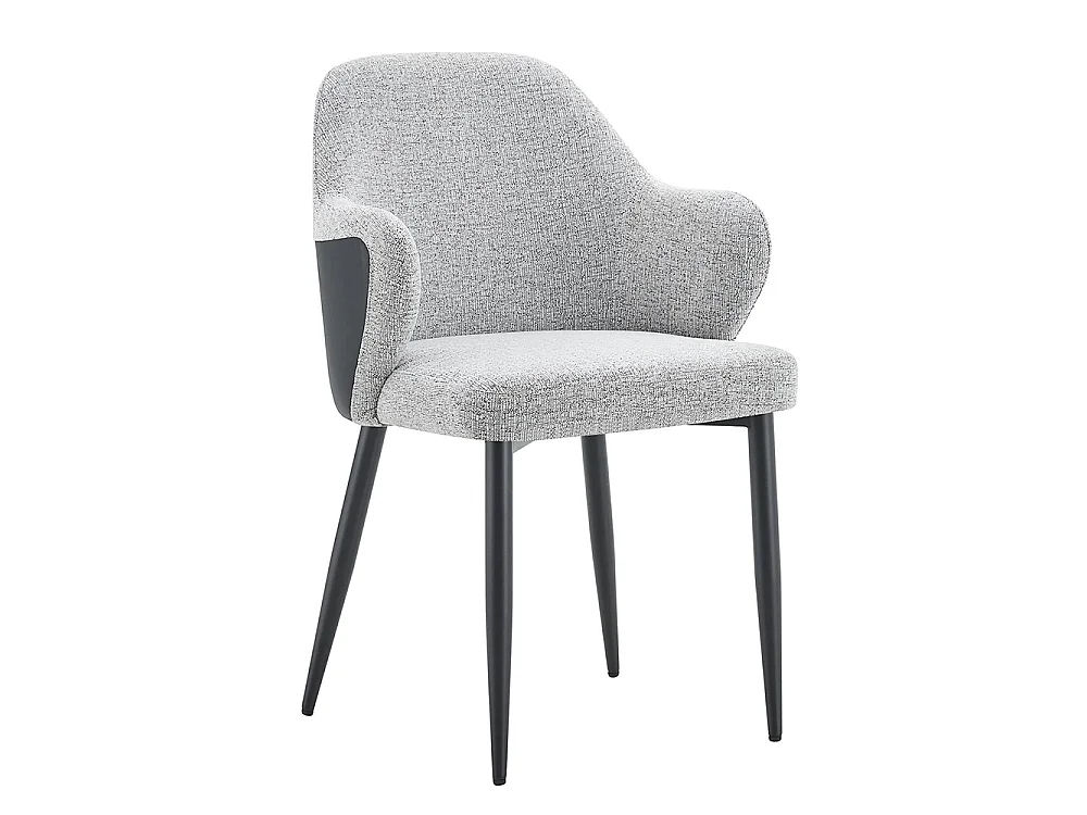 Set van twee eetkamerstoelen, met een combinatie van grijze stof en zwart PU-leer, met een rugleuning van zwart PU-leer,  grijs