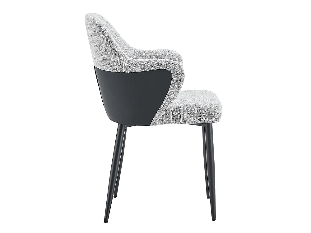 Set van twee eetkamerstoelen, met een combinatie van grijze stof en zwart PU-leer, met een rugleuning van zwart PU-leer,  grijs