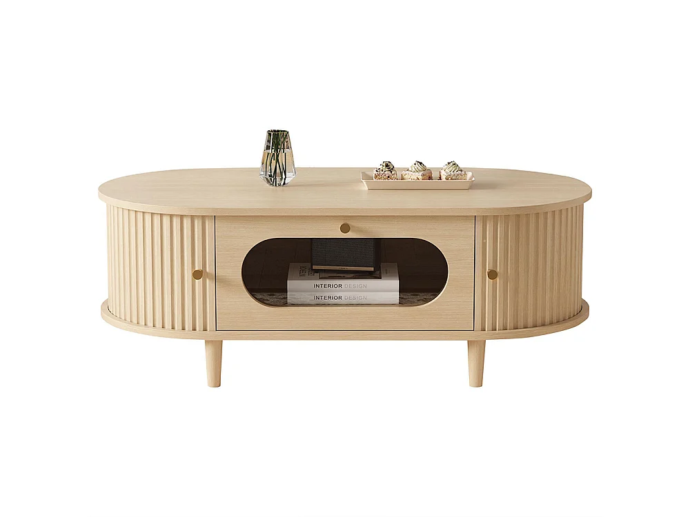 Table basse de salon 100 x 50 x 36 cm, avec un tiroir, un volet roulant et 4 pieds, couleur chêne