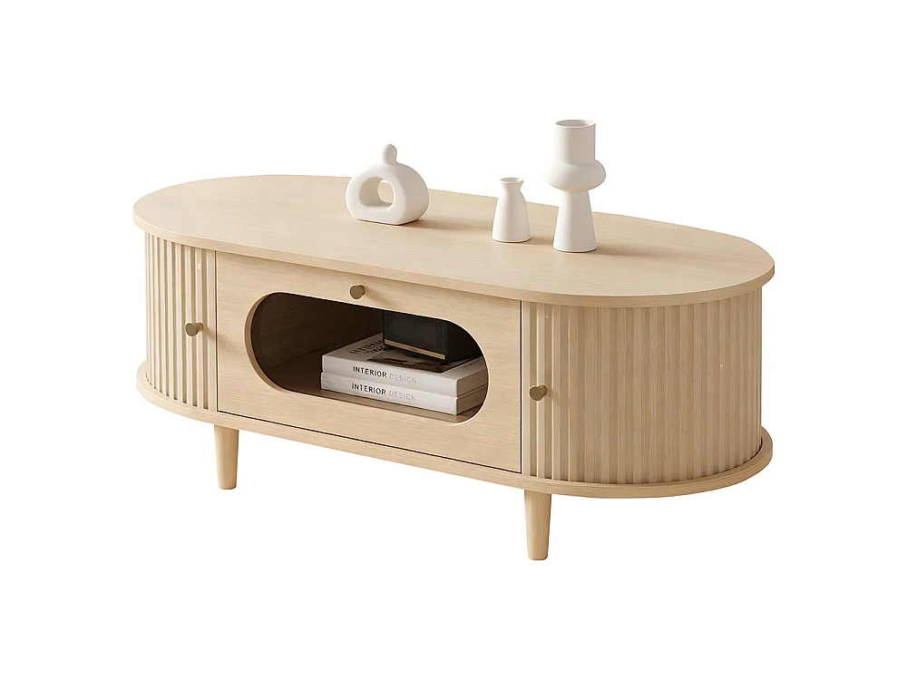Table basse de salon 100 x 50 x 36 cm, avec un tiroir, un volet roulant et 4 pieds, couleur chêne