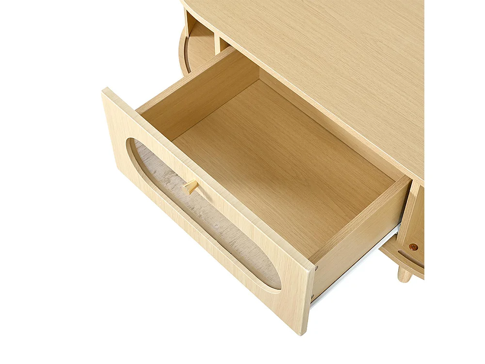 Table basse de salon 100 x 50 x 36 cm, avec un tiroir, un volet roulant et 4 pieds, couleur chêne