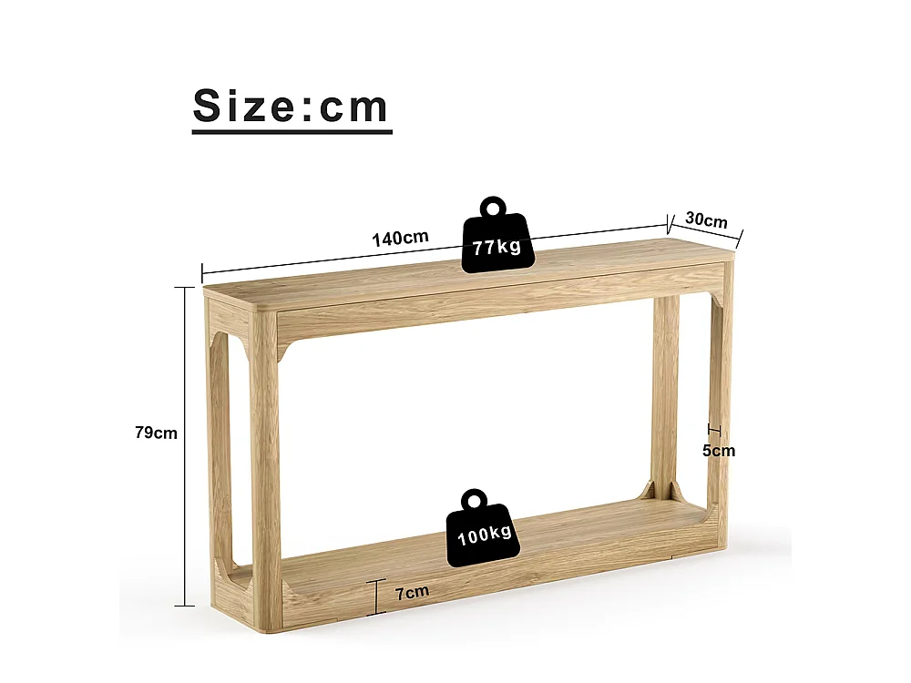 Table d'appoint avec rangement, modèle à deux niveaux, idéale à placer derrière un canapé, couleur bois naturel
