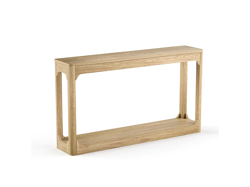 Table d'appoint avec rangement, modèle à deux niveaux, idéale à placer derrière un canapé, couleur bois naturel
