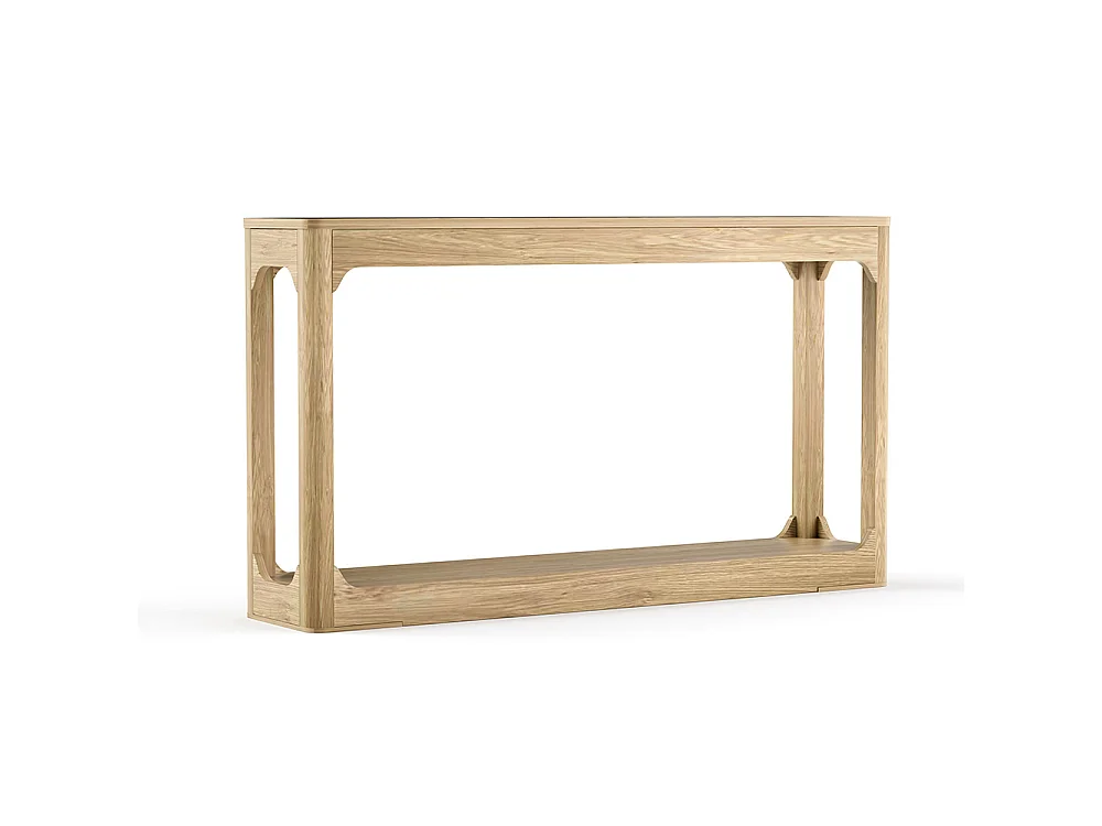 Table d'appoint avec rangement, modèle à deux niveaux, idéale à placer derrière un canapé, couleur bois naturel