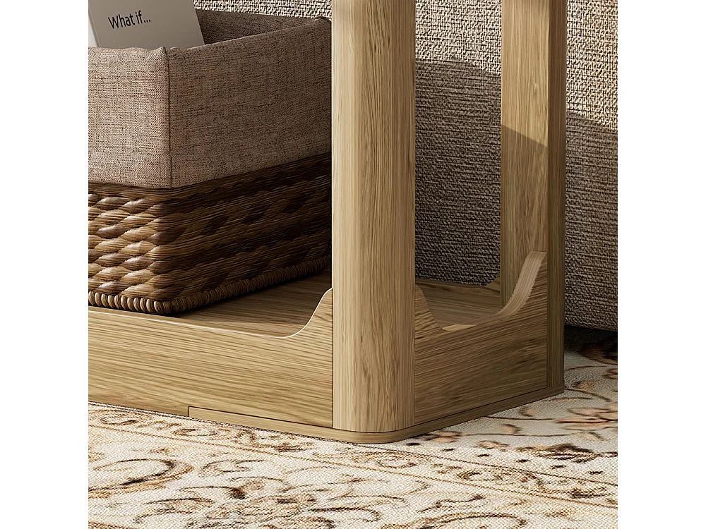 Table d'appoint avec rangement, modèle à deux niveaux, idéale à placer derrière un canapé, couleur bois naturel