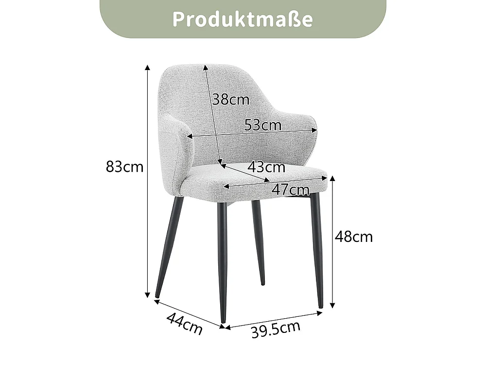 Set van twee eetkamerstoelen, met kruisvormige metalen poten en een brede, omhullende rugleuning, lichtgrijs