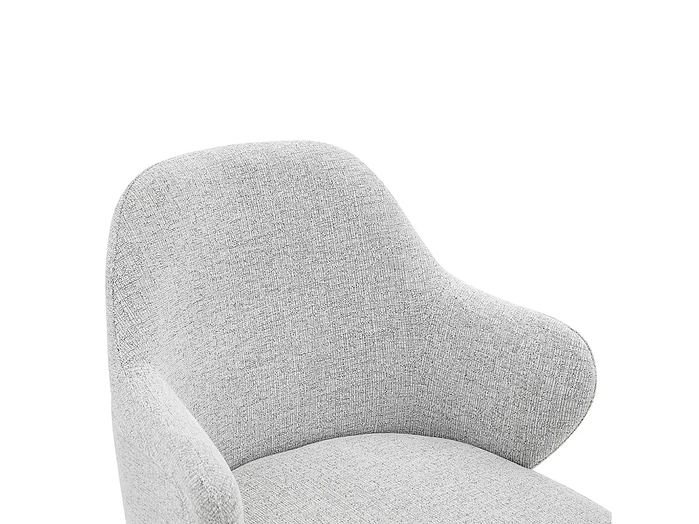 Set van twee eetkamerstoelen, met kruisvormige metalen poten en een brede, omhullende rugleuning, lichtgrijs