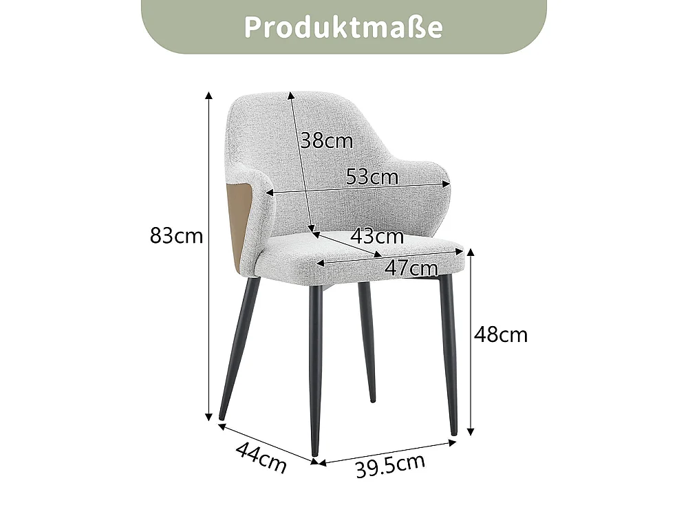 Set van twee eetkamerstoelen, met een combinatie van grijze stof en zwart PU-leer, met een rugleuning van zwart PU-leer,  bruin