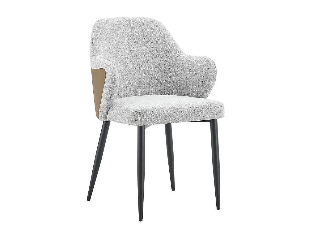 Set van twee eetkamerstoelen, met een combinatie van grijze stof en zwart PU-leer, met een rugleuning van zwart PU-leer,  bruin