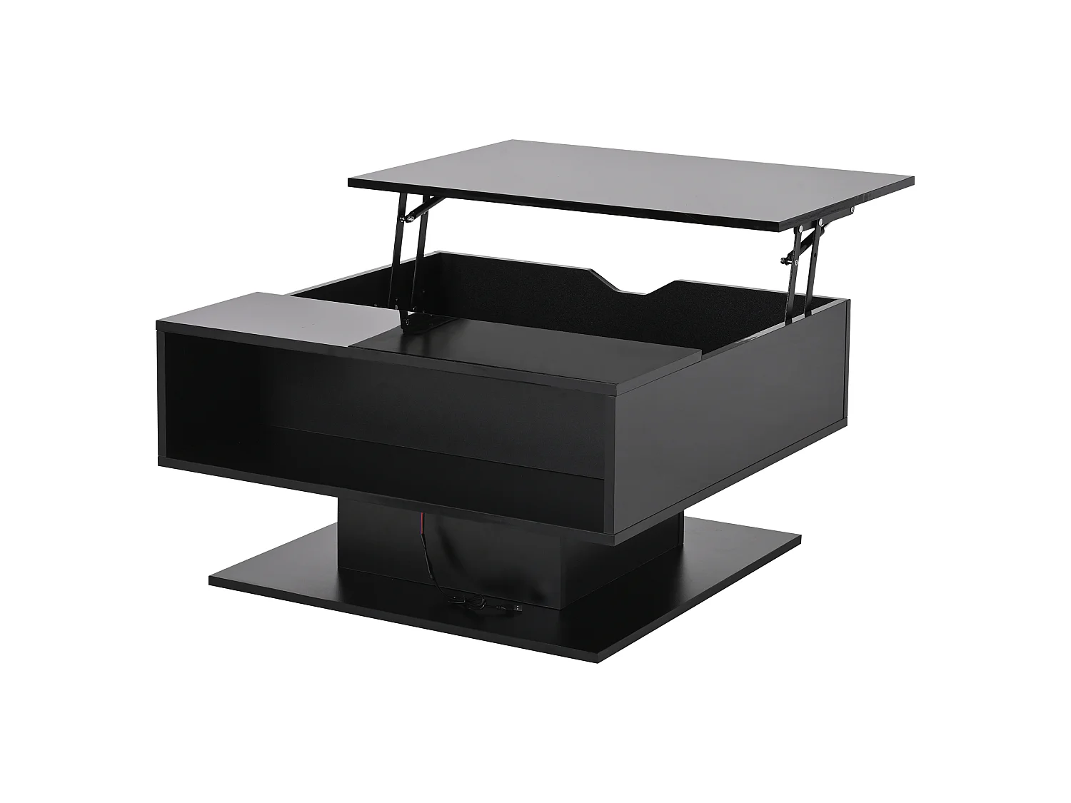 Table basse de 80 × 75 × 40 cm avec système de levage hydraulique, dotée d'un espace de rangement semi-ouvert,noir