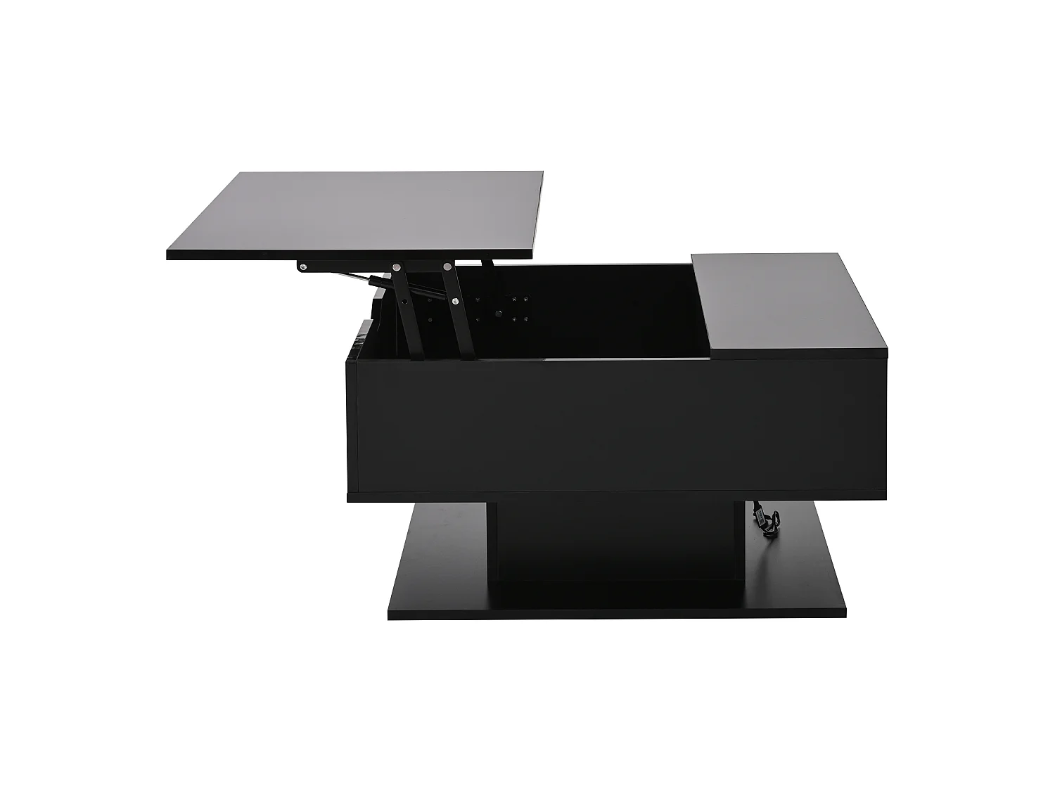 Table basse de 80 × 75 × 40 cm avec système de levage hydraulique, dotée d'un espace de rangement semi-ouvert,noir