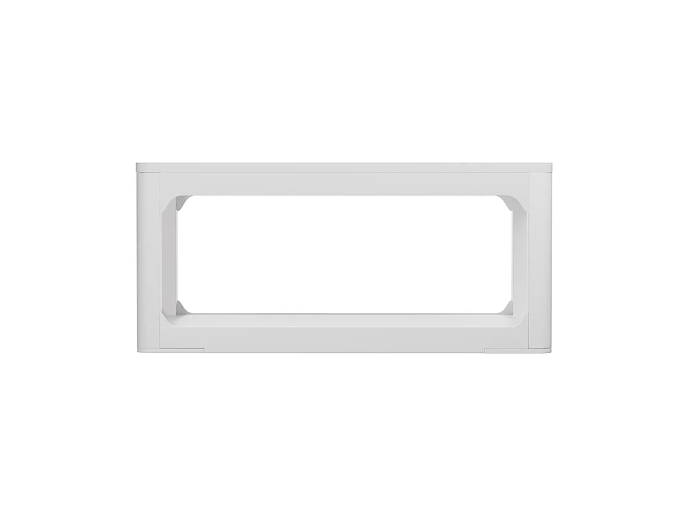 Tavolino da salotto, lungo 100 cm, dotato di due vani portaoggetti, piano dello spessore di 3 cm, bianco