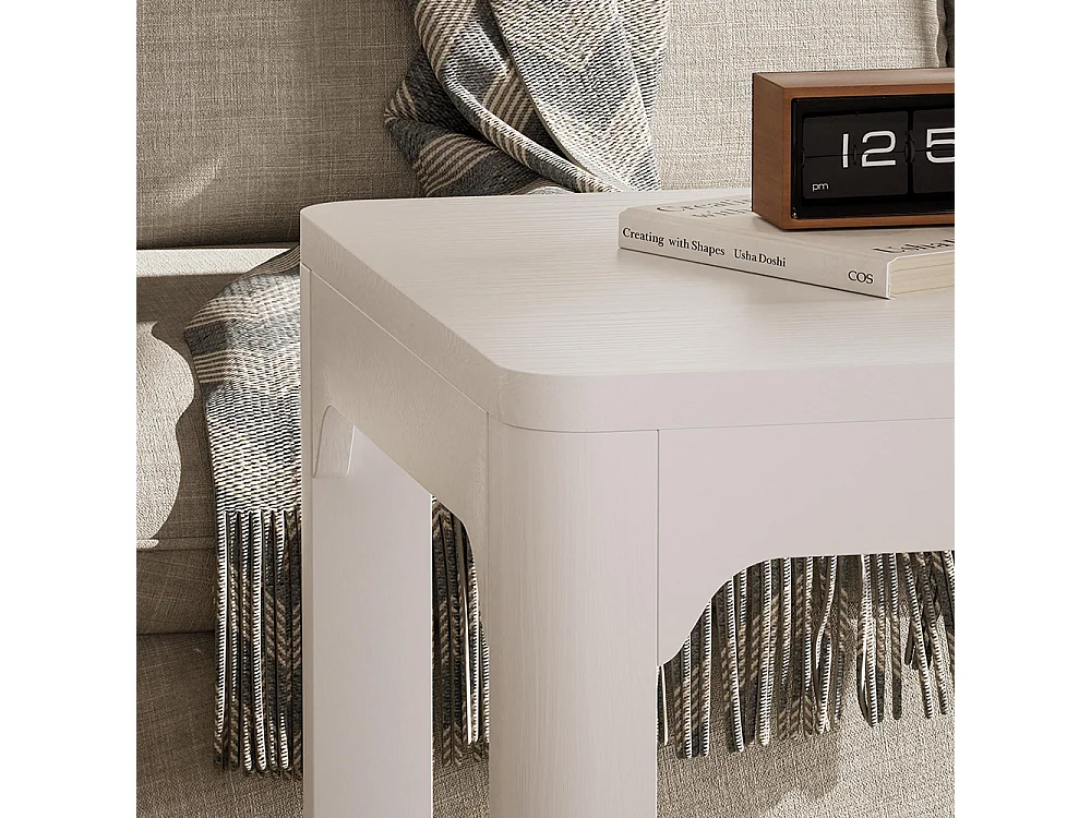 Tavolino da salotto, lungo 100 cm, dotato di due vani portaoggetti, piano dello spessore di 3 cm, bianco