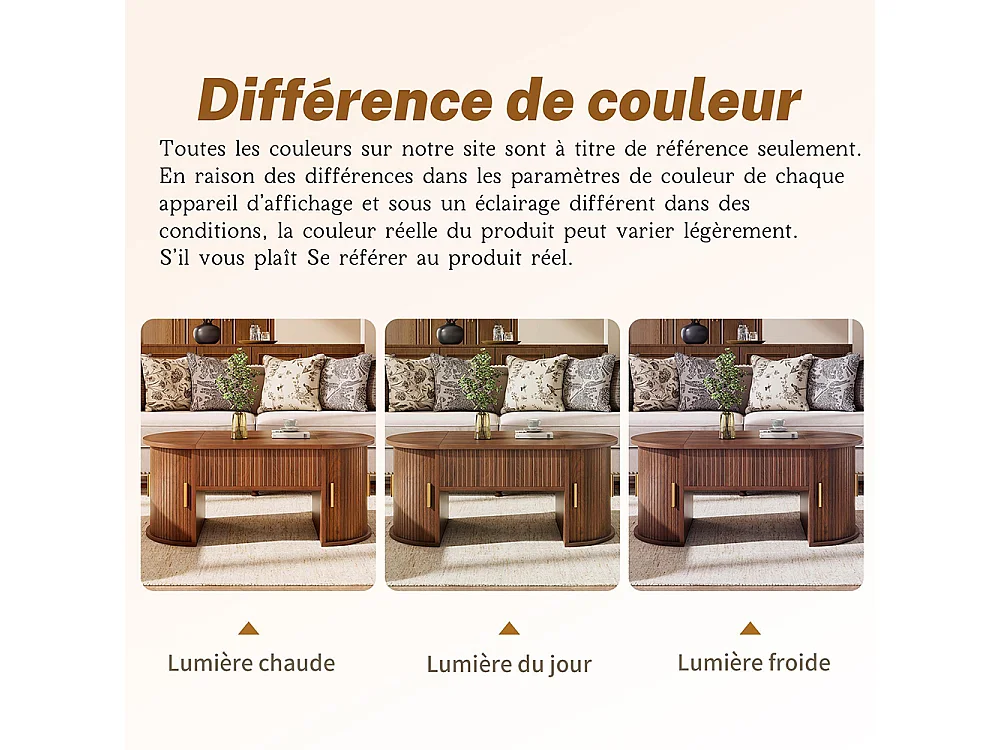 Table basse réglable en hauteur pour salon, étagères ouvertes, rangement caché, porte coulissante, couleur noyer