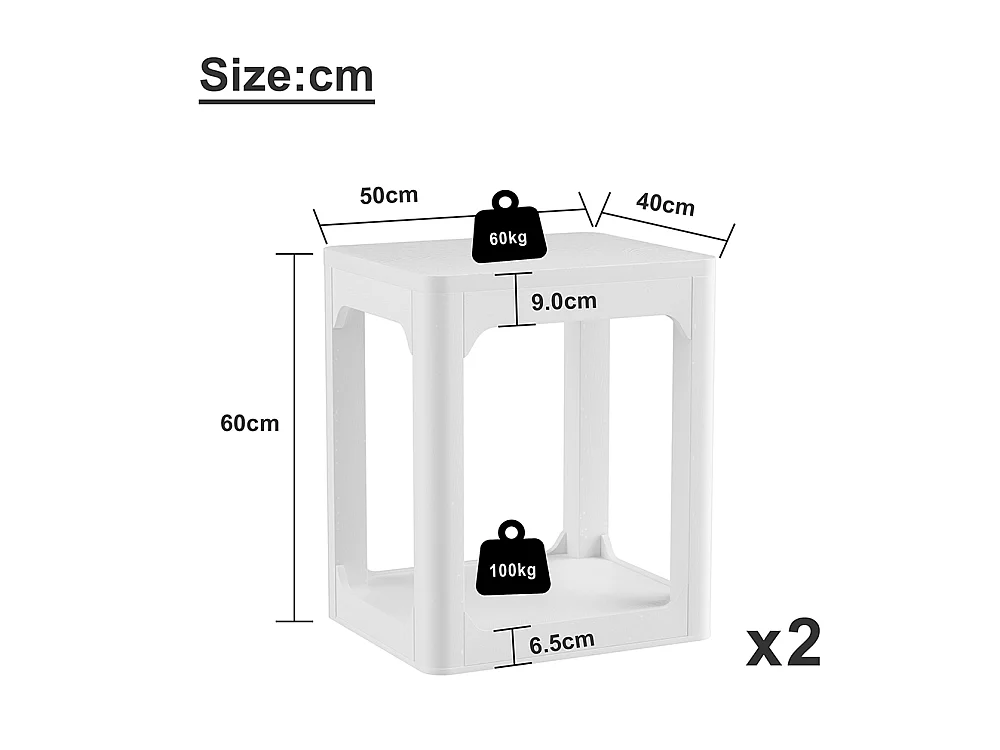 Lot de 2 tables d'appoint, avec plateau de 3 cm d'épaisseur, tables d'appoint à deux niveaux pour le salon, blanc