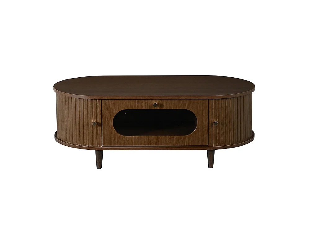 Table basse de salon 100 x 50 x 36 cm, avec un tiroir, un volet roulant et 4 pieds, couleur noyer