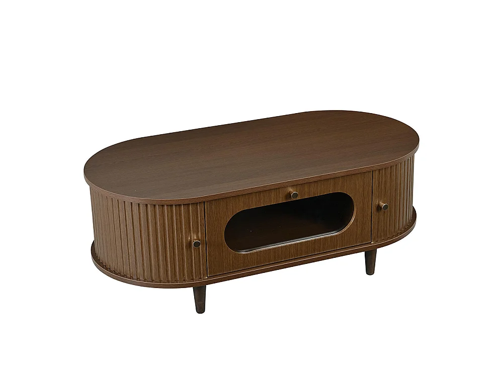 Table basse de salon 100 x 50 x 36 cm, avec un tiroir, un volet roulant et 4 pieds, couleur noyer