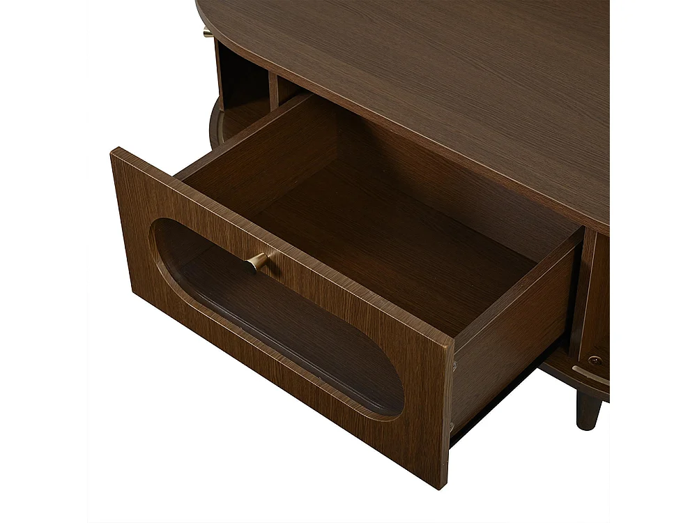 Table basse de salon 100 x 50 x 36 cm, avec un tiroir, un volet roulant et 4 pieds, couleur noyer