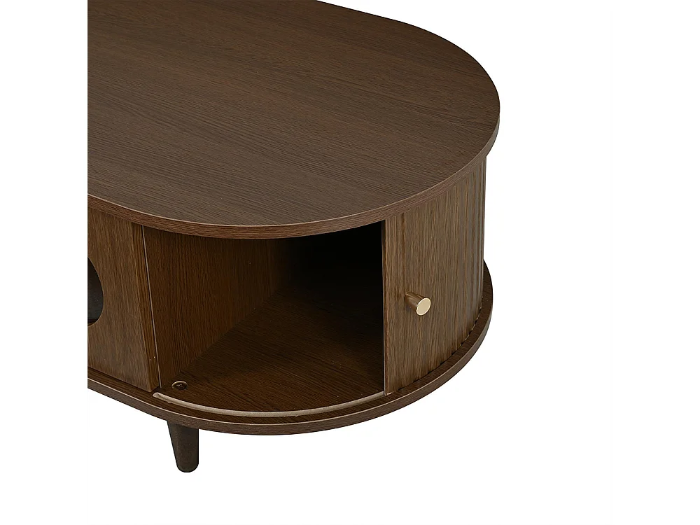 Table basse de salon 100 x 50 x 36 cm, avec un tiroir, un volet roulant et 4 pieds, couleur noyer