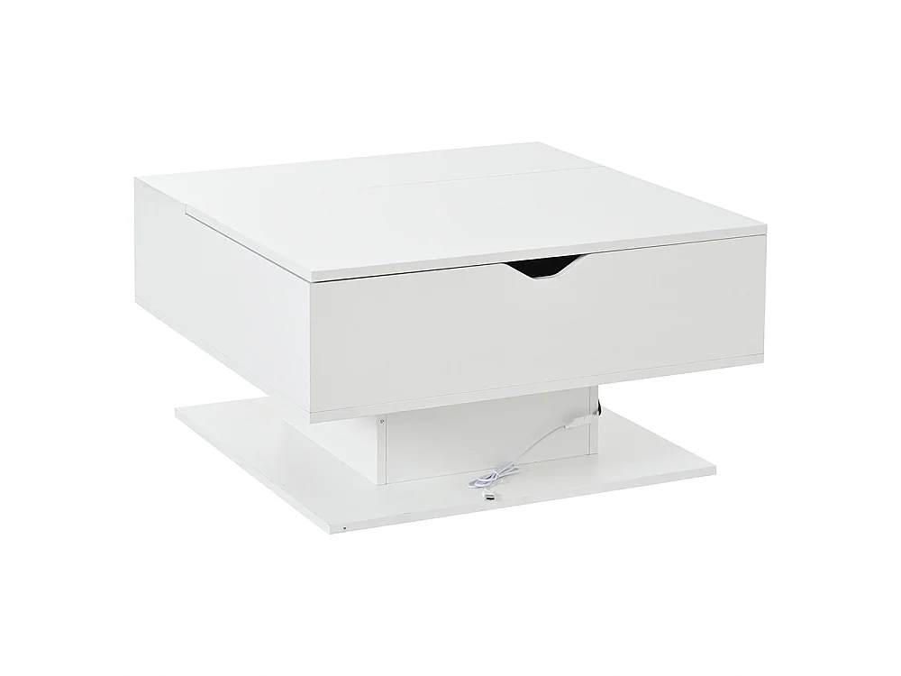 Table basse de 80 × 75 × 40 cm avec système de levage hydraulique, dotée d'un espace de rangement semi-ouvert,blanc