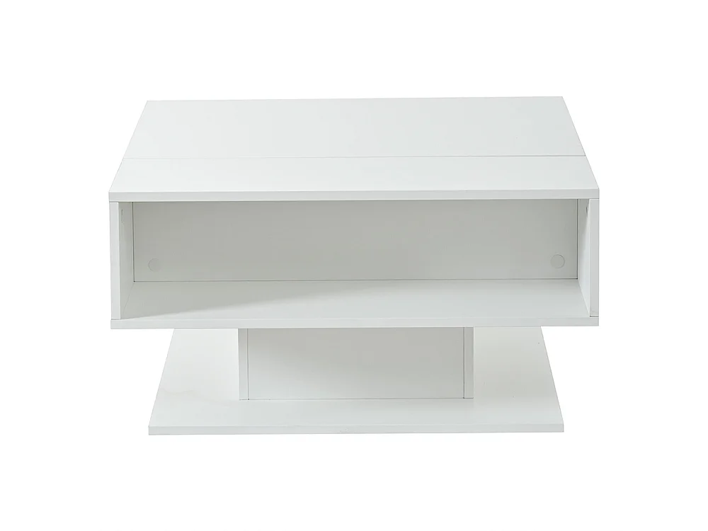 Table basse de 80 × 75 × 40 cm avec système de levage hydraulique, dotée d'un espace de rangement semi-ouvert,blanc