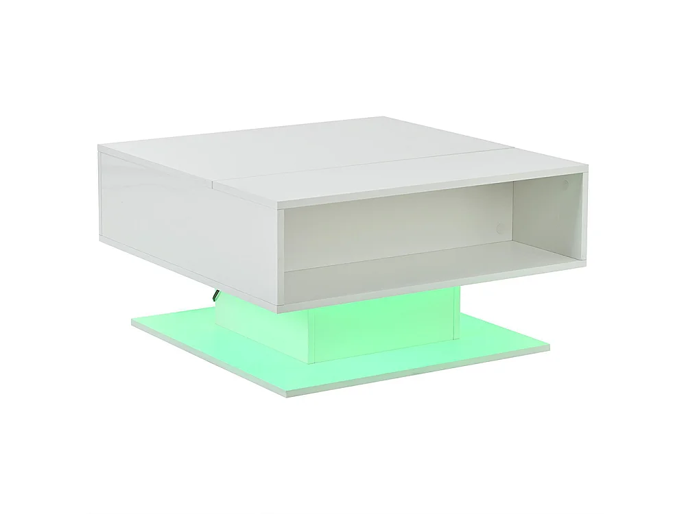 Table basse de 80 × 75 × 40 cm avec système de levage hydraulique, dotée d'un espace de rangement semi-ouvert,blanc