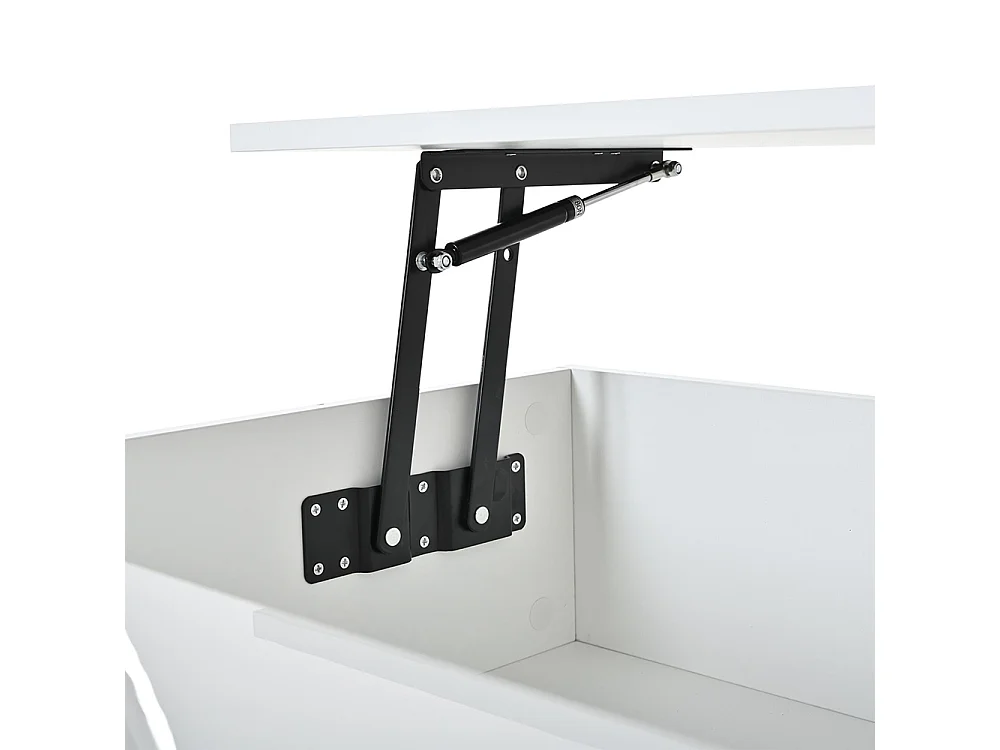 Table basse de 80 × 75 × 40 cm avec système de levage hydraulique, dotée d'un espace de rangement semi-ouvert,blanc