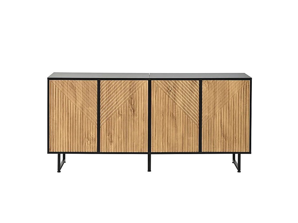 Meuble d'appoint à 4 portes, en bois massif et noir, muni de 3 pieds, couleur naturelle