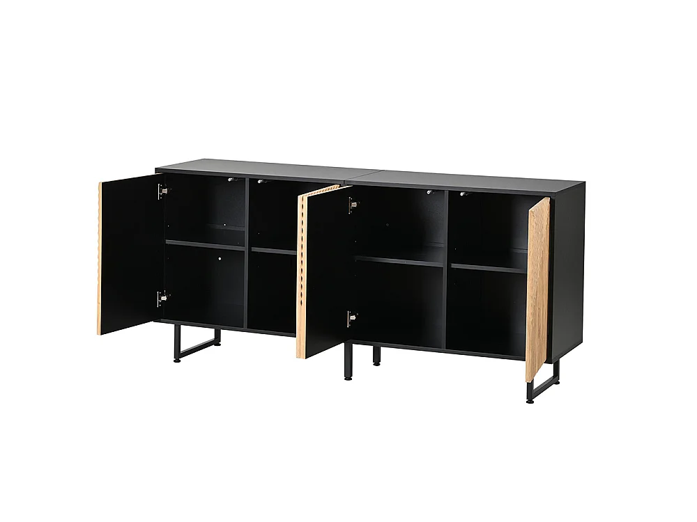 Meuble d'appoint à 4 portes, en bois massif et noir, muni de 3 pieds, couleur naturelle