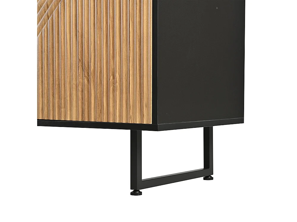Meuble d'appoint à 4 portes, en bois massif et noir, muni de 3 pieds, couleur naturelle
