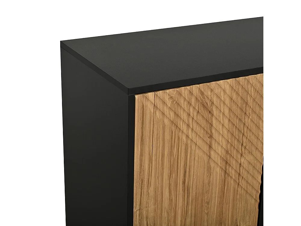 Meuble d'appoint à 4 portes, en bois massif et noir, muni de 3 pieds, couleur naturelle