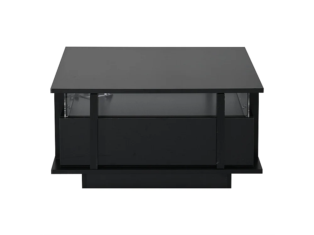 Table basse  70 x 70 x 35 cm, équipée de 2 tiroirs, d'un éclairage LED et d'une cloison en acrylique transparent, noir