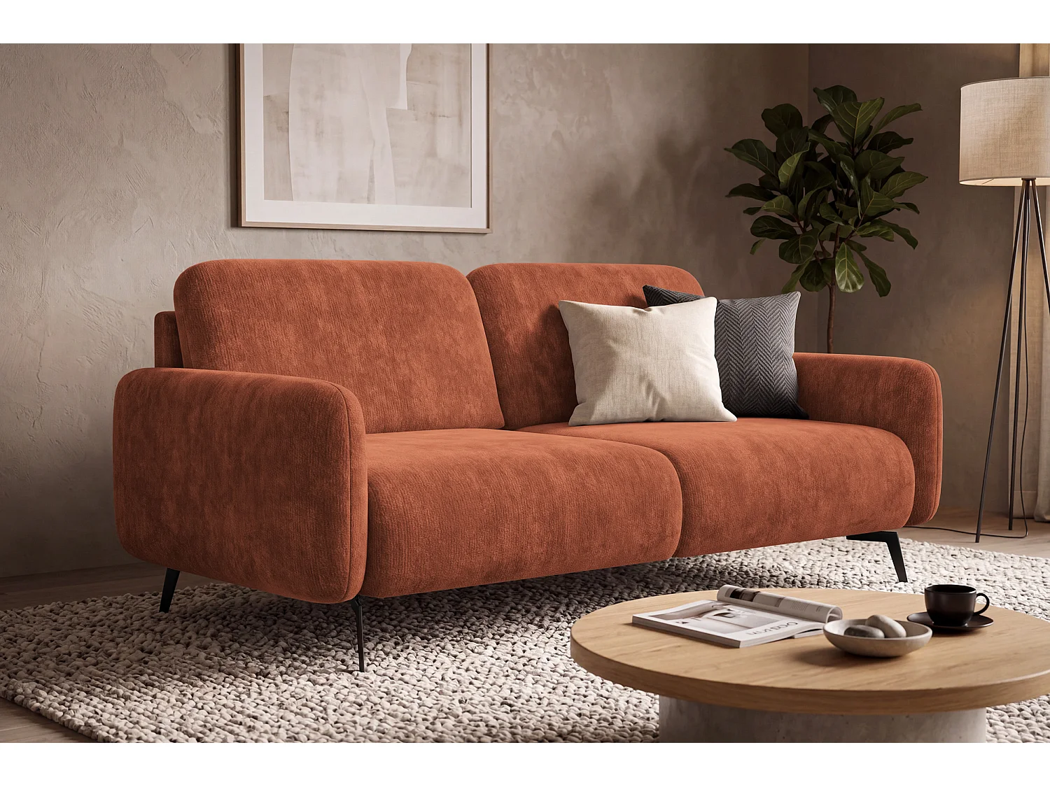 Sofa 3-Sitzer FEBE, rostroter Chenille-Stoff