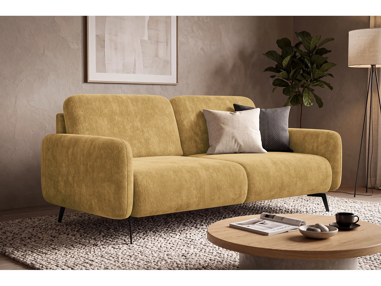 Sofa 3-Sitzer FEBE, safranfarbener Chenille-Stoff