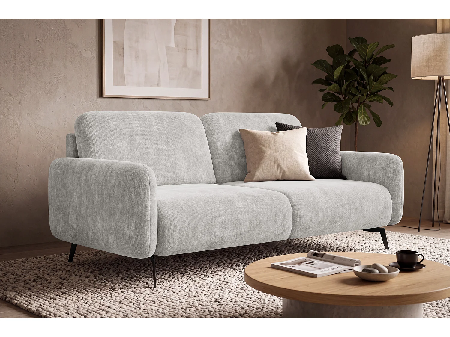 Sofa 3-Sitzer FEBE, hellgrauer Chenille-Stoff