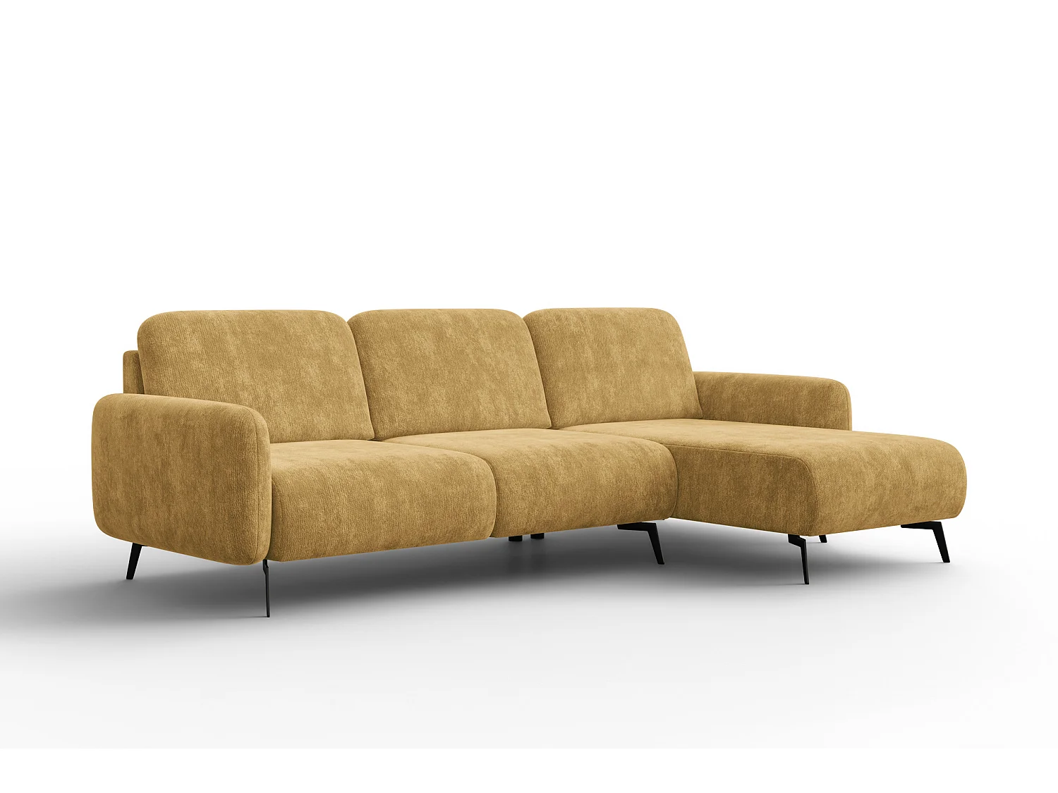 Ecksofa 4-Sitzer rechts FEBE, safranfarbener Chenille-Stoff
