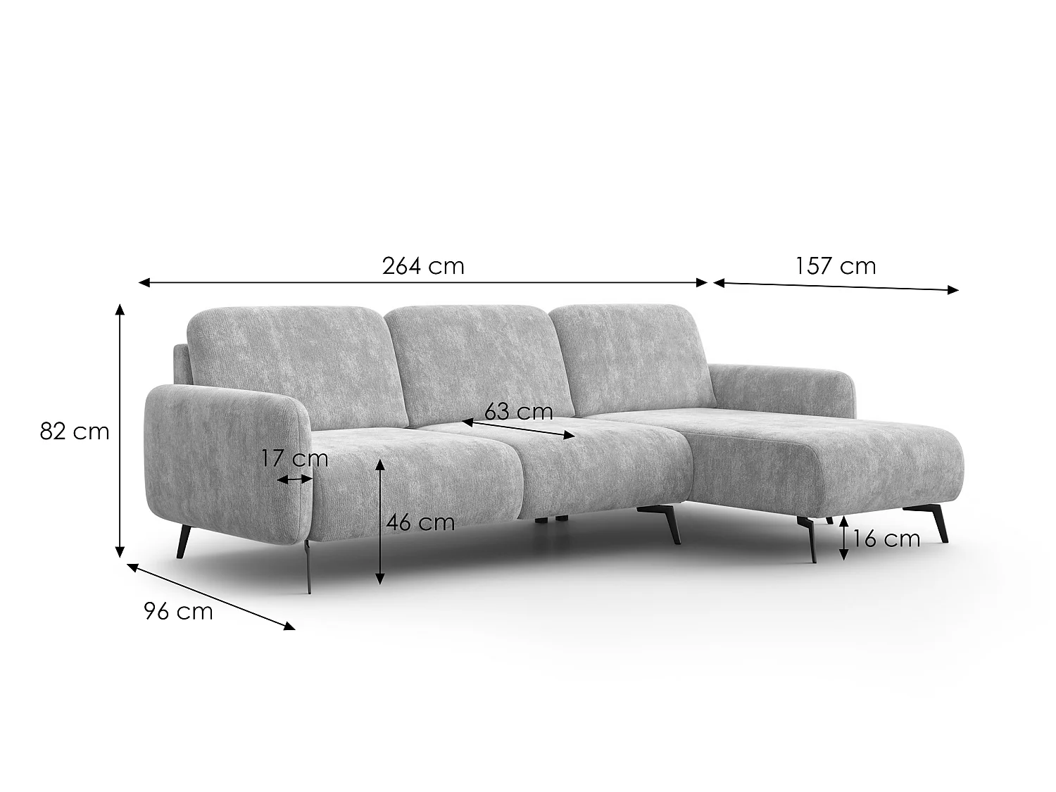 Ecksofa 4-Sitzer rechts FEBE, safranfarbener Chenille-Stoff