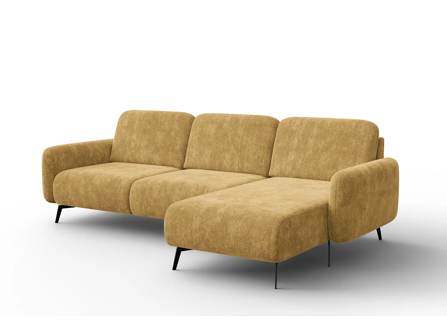 Ecksofa 4-Sitzer rechts FEBE, safranfarbener Chenille-Stoff