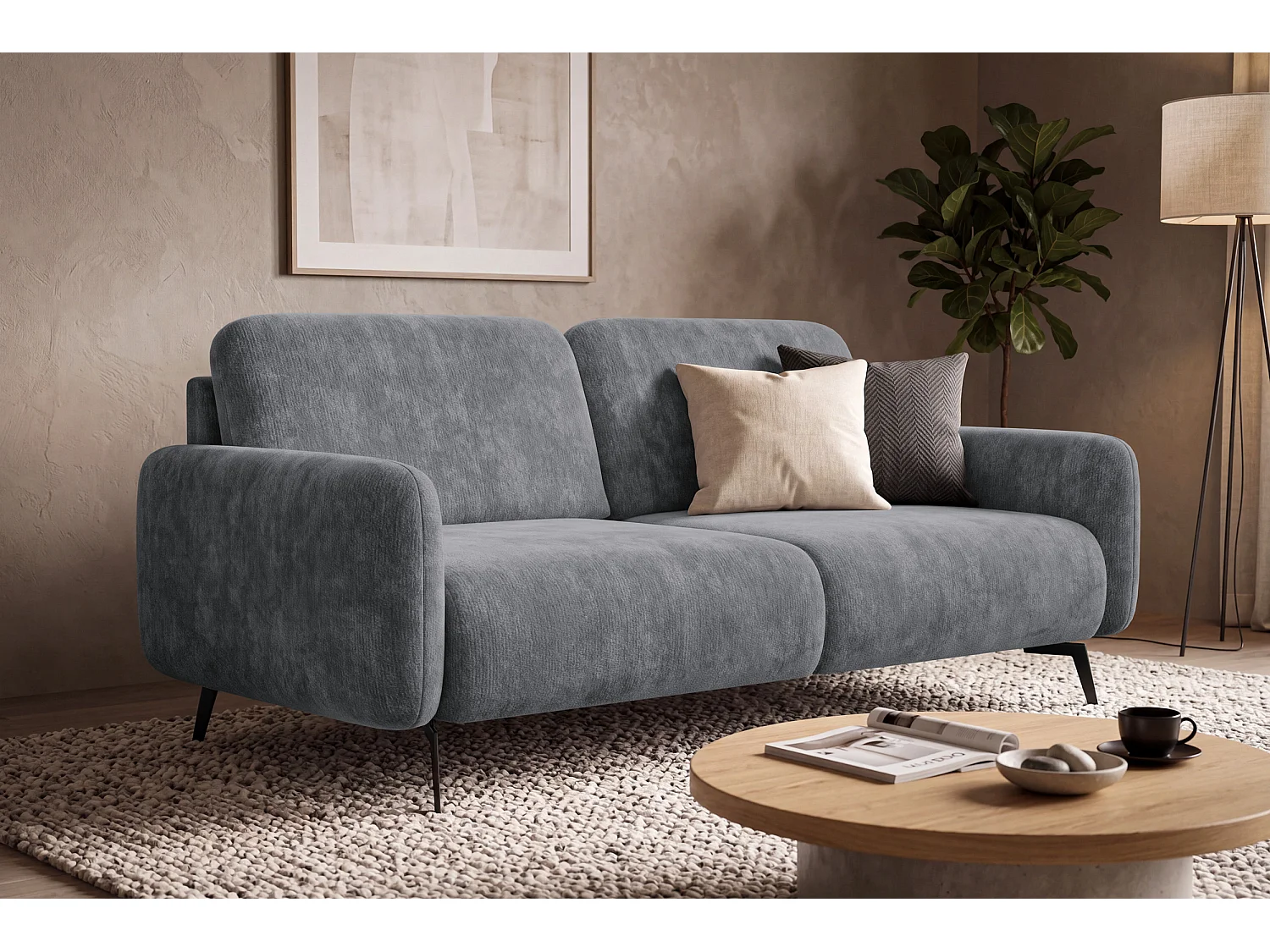 Sofa 3-Sitzer FEBE, grauer Chenille-Stoff