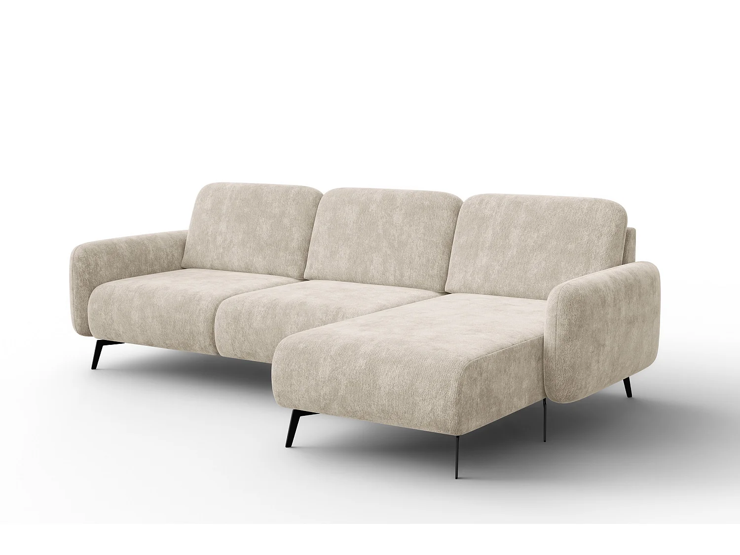 Ecksofa 4-Sitzer rechts FEBE, cremefarbener Chenille-Stoff