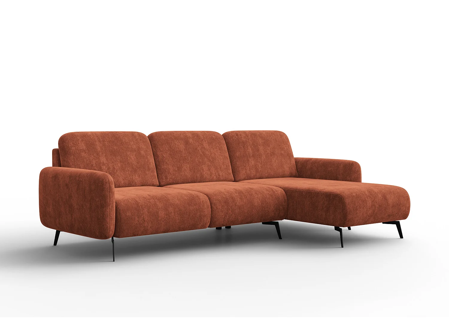 Ecksofa 4-Sitzer rechts FEBE, rostroter Chenille-Stoff