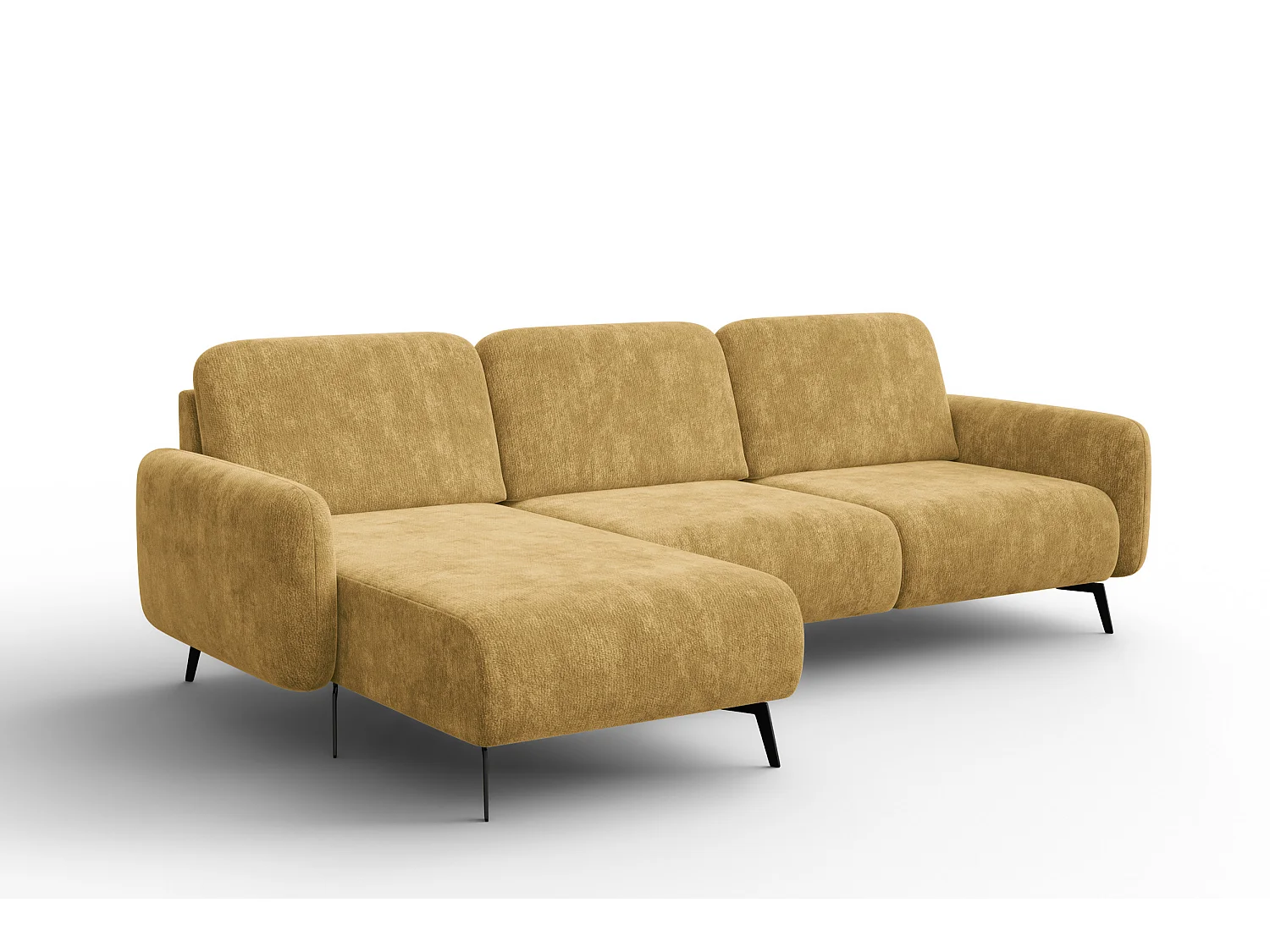 CANAPÉ D'ANGLE FEBE 4 places gauche, tissu chenille moutarde