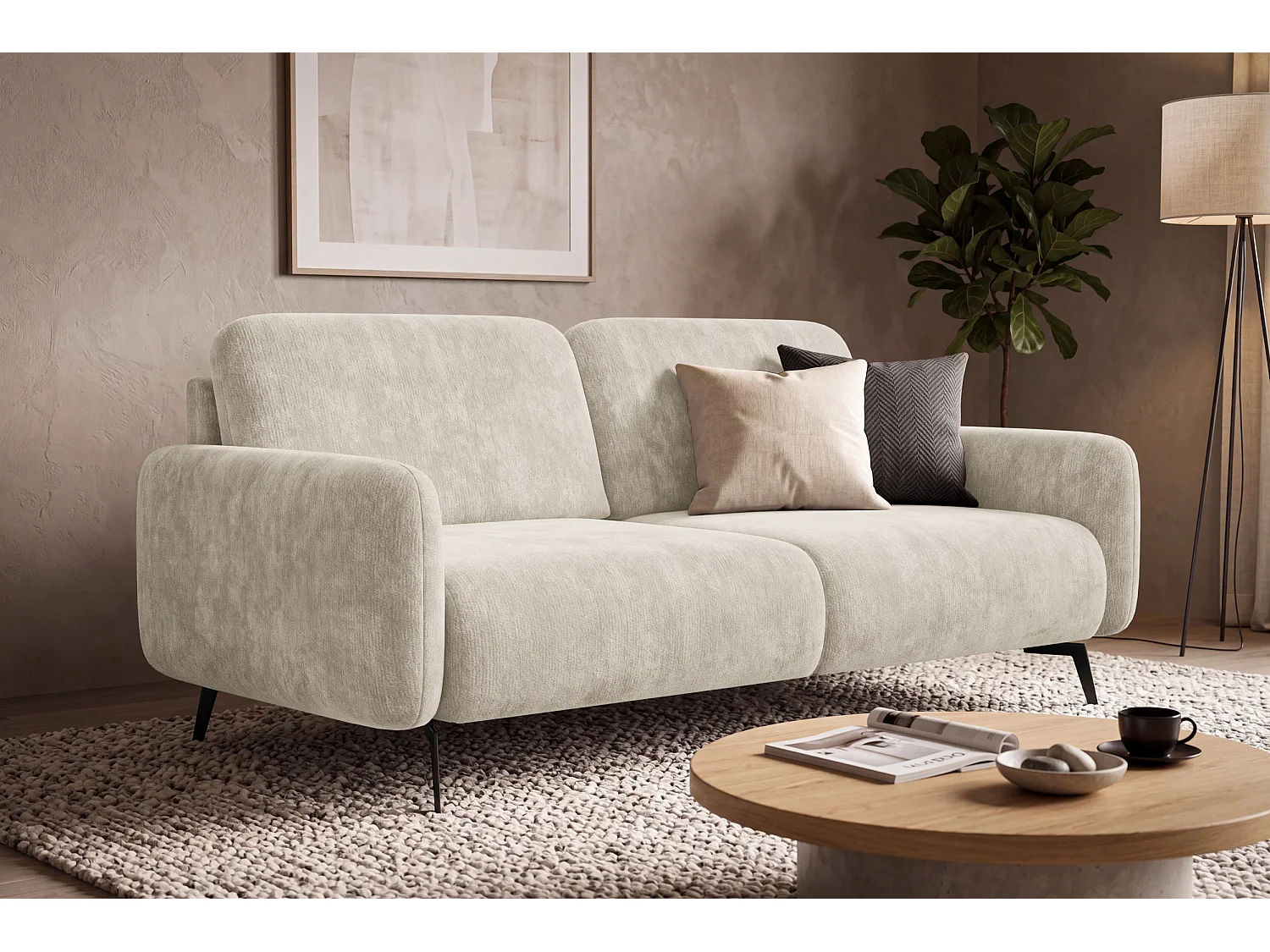 Sofa 3-Sitzer FEBE, cremefarbener Chenille-Stoff