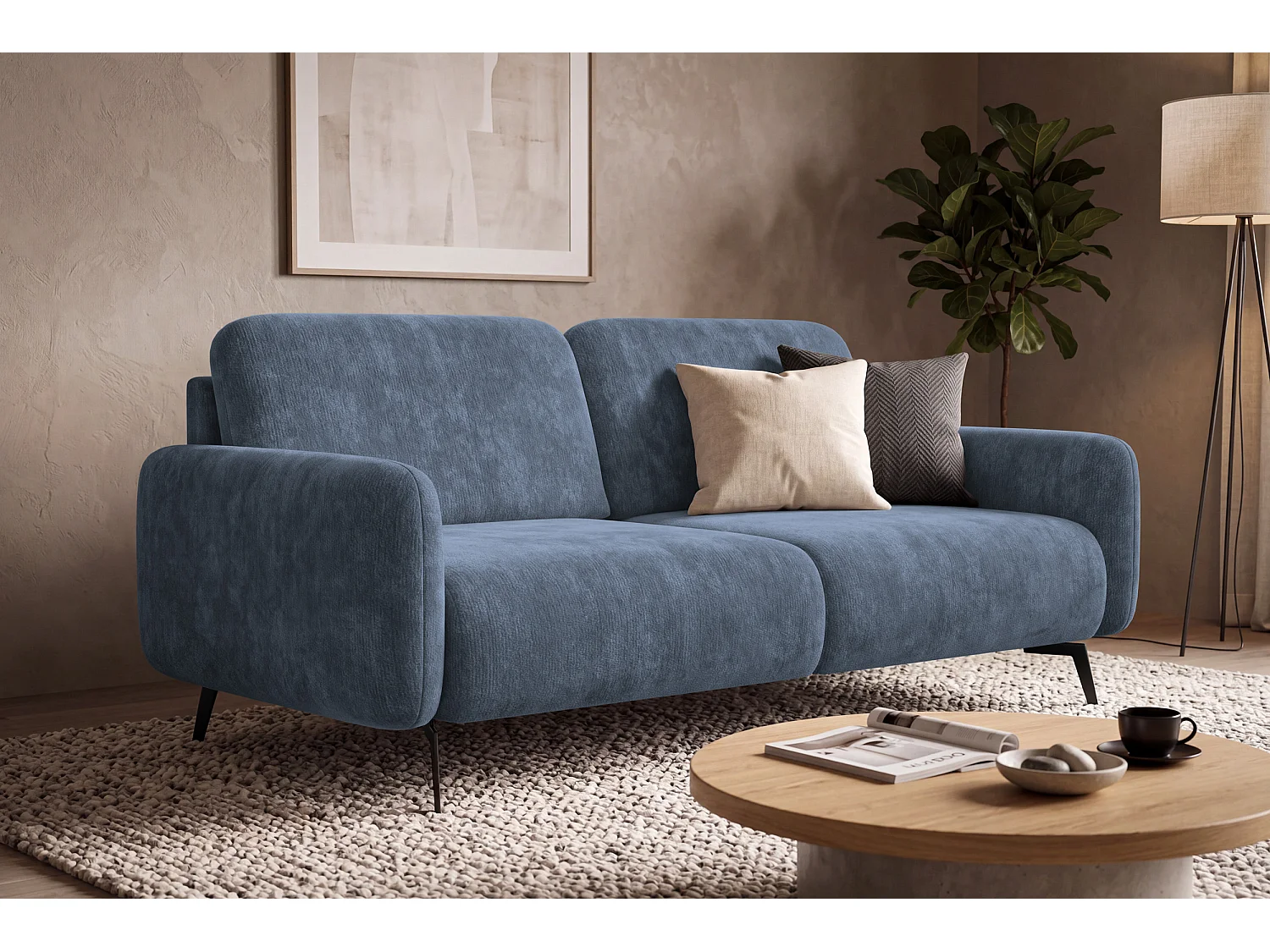 Sofa 3-Sitzer FEBE, marineblauer Chenille-Stoff